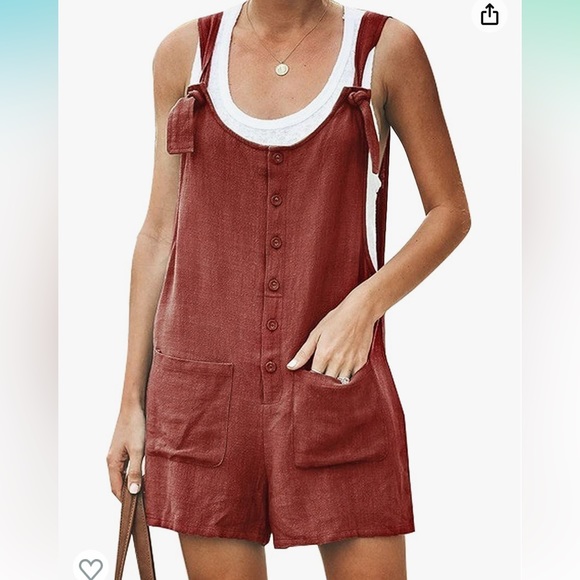 Cotton linen romper overrolls - Picture 4 of 7